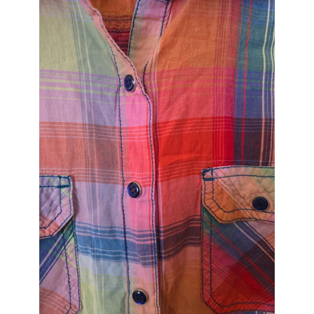 Maurices Womens Plaid Button Down Shirt Multi Color Cotton Long Sleeve Top Sz 0